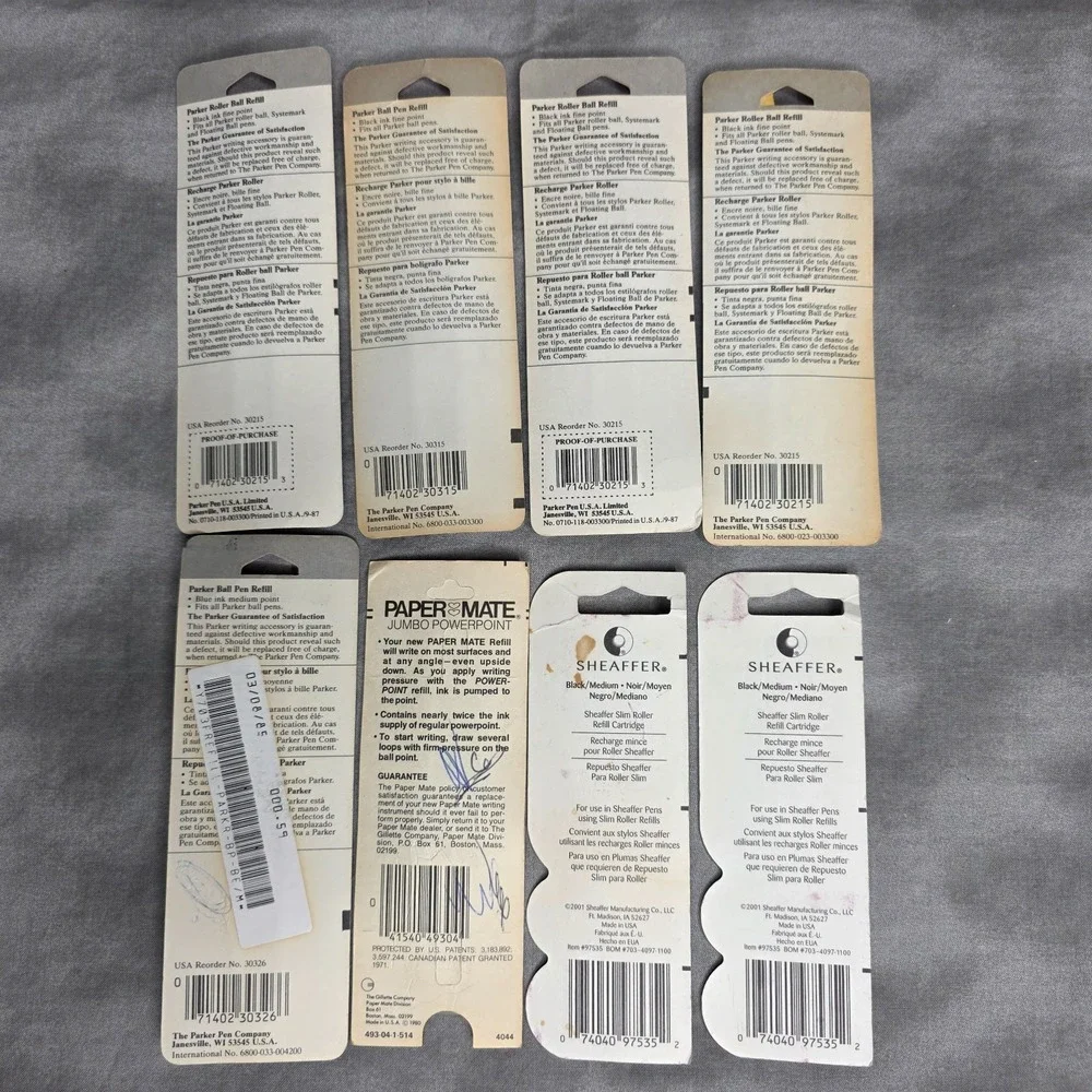 Ink Pen Refills LOT of 8: PARKER, SHEAFFER, PAPER MATE - Vintage